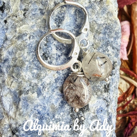 Alquimia Jewelry - Alquimia Silver and Black needles rutile quartz Earrings
